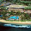 Aerial view of the Hyatt Regency Maui hotel, pool, and beach.